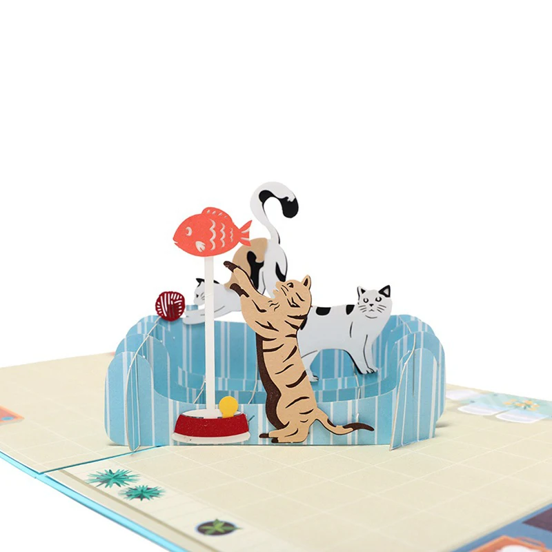  3D Handmade Comic Playing Cat Paradise Paper Invitation Greeting Cards with Envelope Birthday Famil - 4.00034E+12