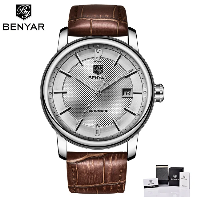 BENYAR механические мужские часы Топ люксовый бренд наручные мужские модные спортивные часы мужские стальные водонепроницаемые часы Relogio Masculino - Цвет: L-silver white