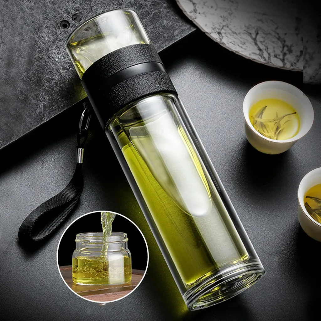 

Stanless Double Glass Water Bottle Tea Water Separation Tea Kettle Cup New Design Double Wall Stainless Steel Vacuum 2019