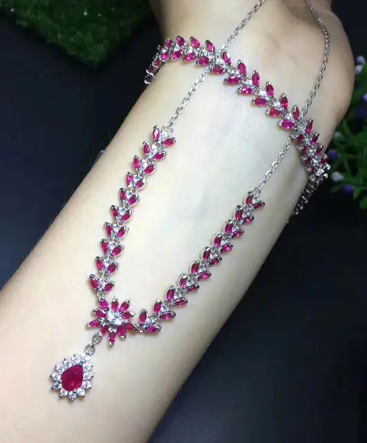 Natural ruby suit, classic style, 925 Sterling silver, Bracelet necklace, luxury jewelry 4