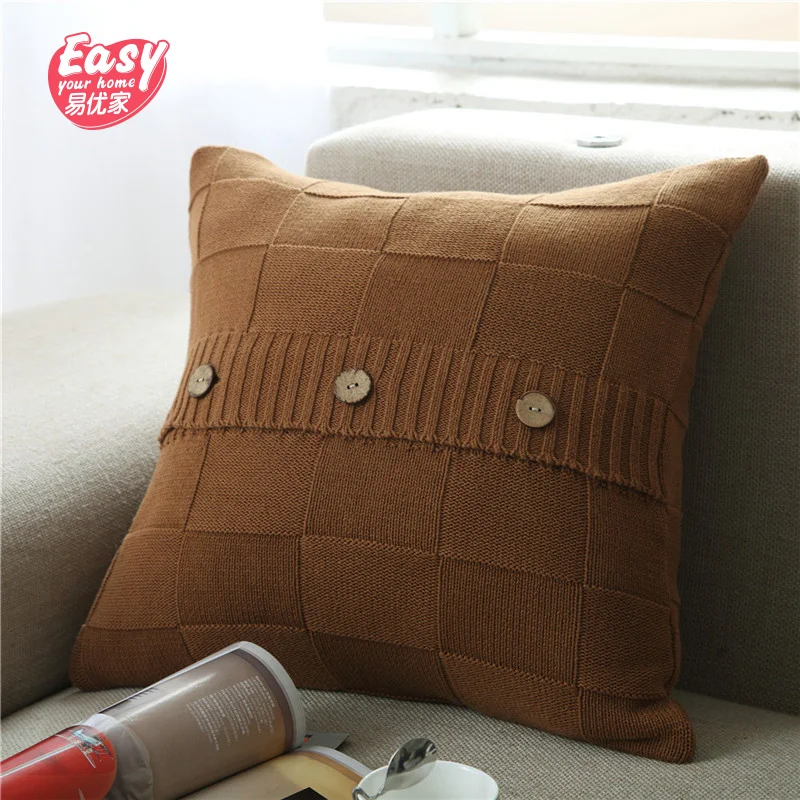 

10 Colors Knitted Throw Pillow Case 45*45 Home Sofa Decorative Pillow Cover Coconut Shell Button Knit Cushion Cover Pillowcases