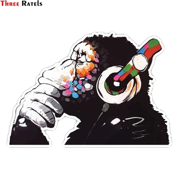 

Three Ratels FC153 Thinker Monkey Headphones Design Wall Art Graffiti Vinyl Sticker Urban Art Window Car Laptop Decal