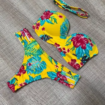 

2020 Swimwear Women Bikini Swimsuit Push Up Biquini Floral Feminino Sexy Bikinis Set Bathing Suit Print Femme Bandage Beachwear