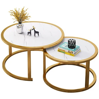 

Simple Modern Artificial Board Coffee Table Creative Minimalist Round Multifunctional Steel Frame Home Living Room Furniture