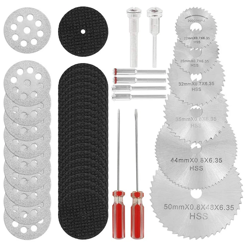 44Pcs Diamond Cutting Disc Kits 1/8 Inch Shank Rotary Tool With HSS Saw Blades &amp Mandrels For Resin Metal Wood Stone | Инструменты