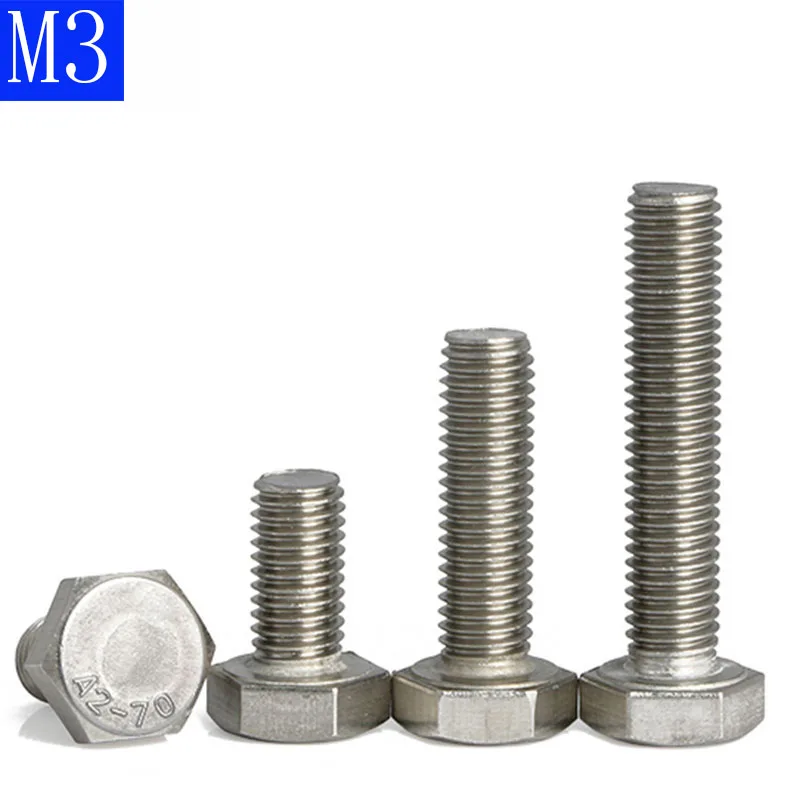 M3 - 0.5 (3mm) 304 Stainless Steel Metric Full Thread Hexagon Head Bolts  Screws A2 - 70 DIN 933