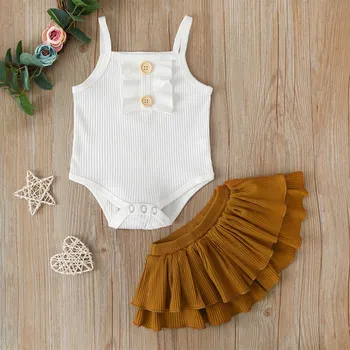 

Baby Girl Sleeveless Camisole Jumpsuit Tutu Skirt 2PC Infant Print Clothing Set Newborn Outfits