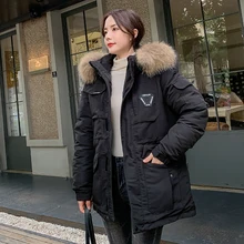 Korean Style Women's Winter Jackets Loose Thick Long Parkas Woman  Warm Hooded with Fur Collar Solid Female Cold Coat