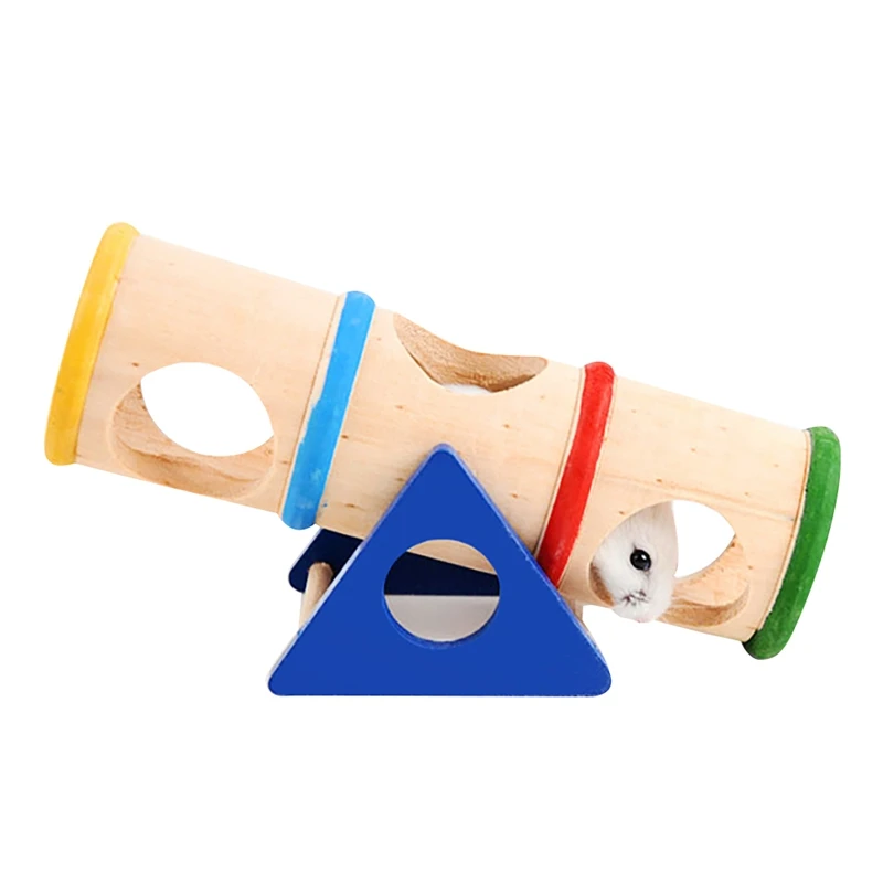 Pet Wooden Small Unique Funny Toys Hamster Upturned Bucket Hamster Seesaw Tunnel Tube Small