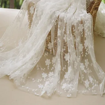 

Lovely Cotton Embroidery Tulle Net Lace Fabric Embroidered Floral French Bridal Wedding Dress Lace fabric for DIY sewing curtain