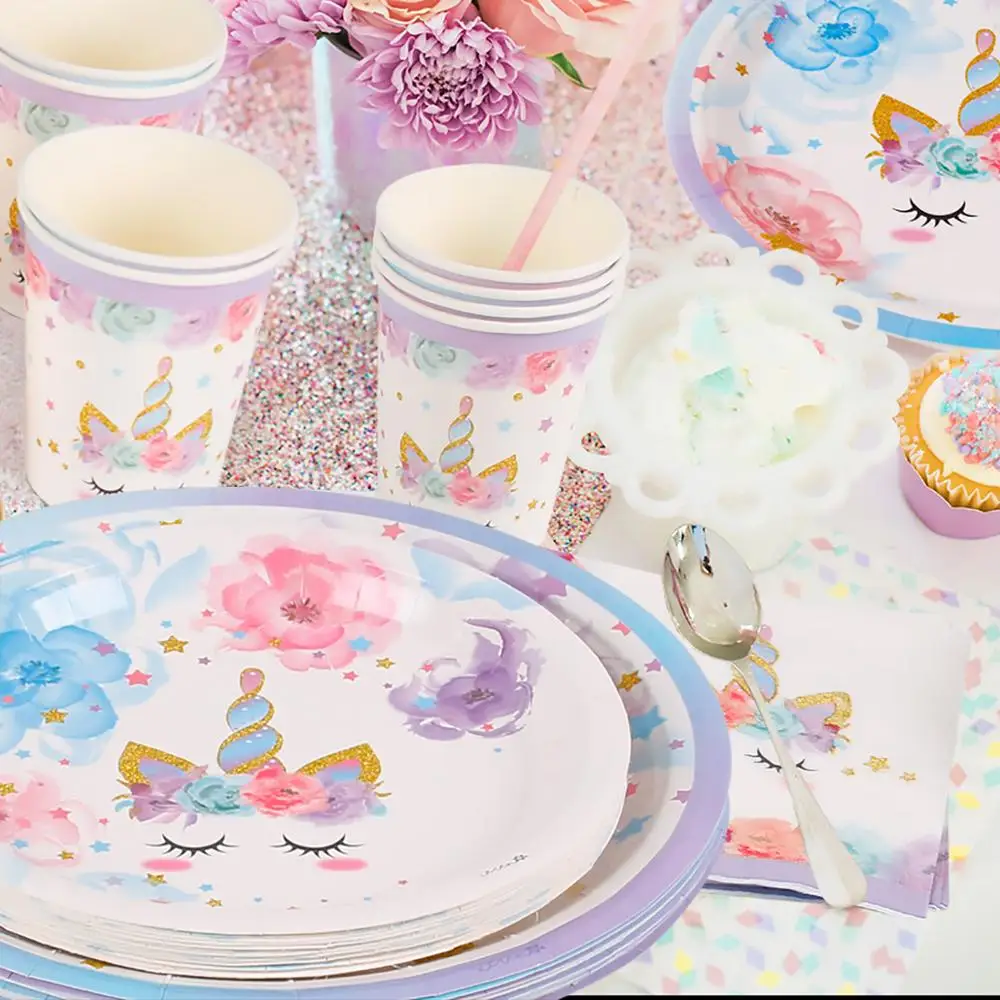 Magical Unicorn Tableware Girls Birthday Party Supply Cup Plates Napkins ~ 32pc. 