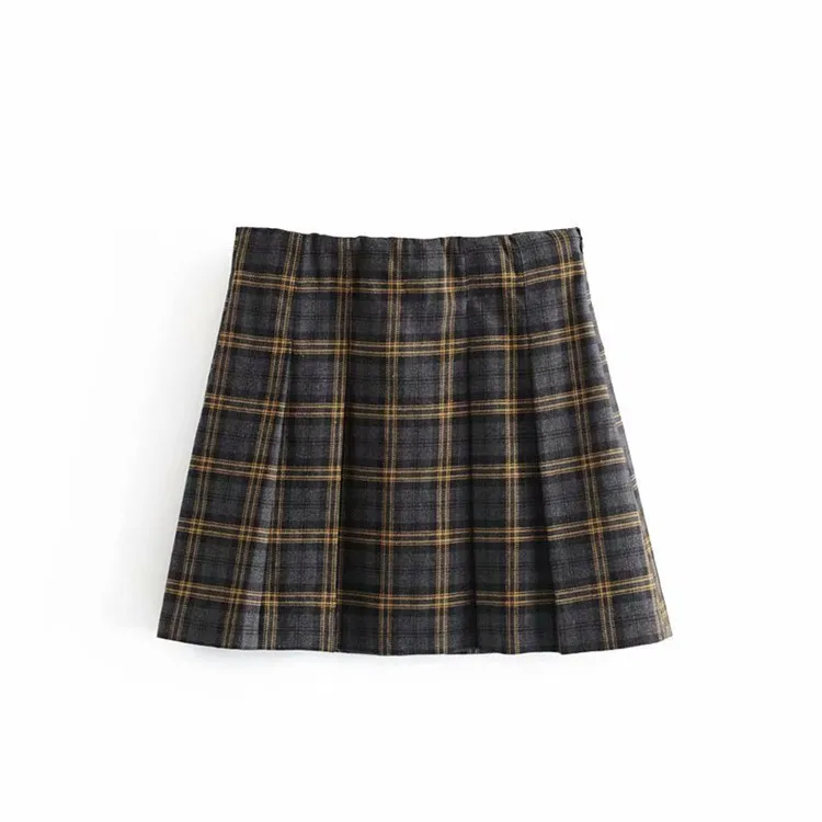 

Az-9483 Autumn New Style Versatile High-waisted Plaid Pleated Short Skirt