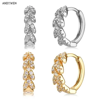 

ANDYWEN 925 Sterling Silver 8.5mm Leaves Huggies Loop Crystal CZ Zircon Hoops Earring Piercing Luxury 2020 Pendiente Fashion