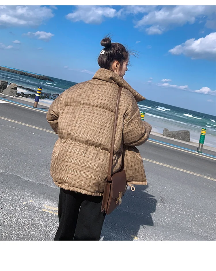 Пуховая парка зима новая Корейская версия колено Толстая клетчатая Студенческая хлопковая куртка