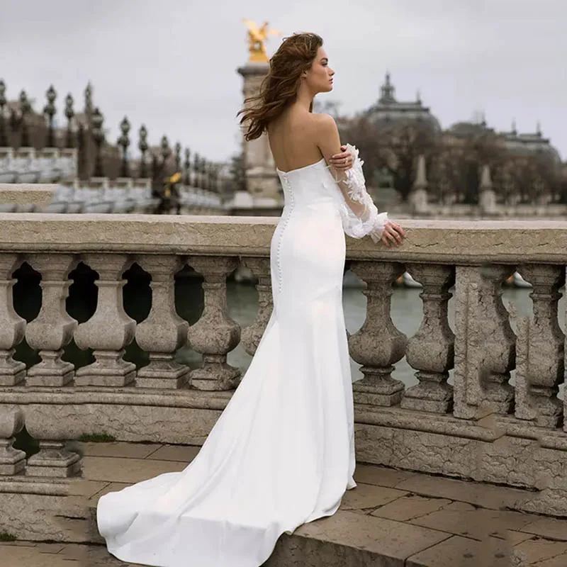 Романтическое свадебное платье Русалка с рукавами фонариками и юбкой