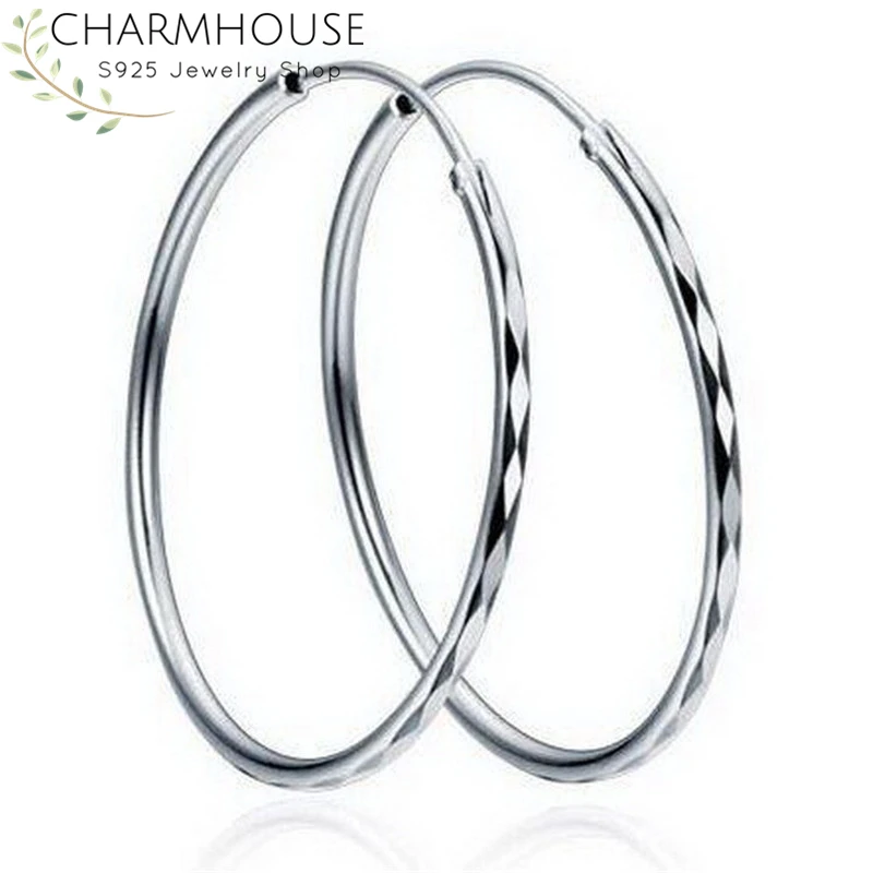 Charmhouse чистое серебро 925 серьги-кольца для женщин корейский стиль большой круг сережки Brincos Pendientes Свадебные украшения