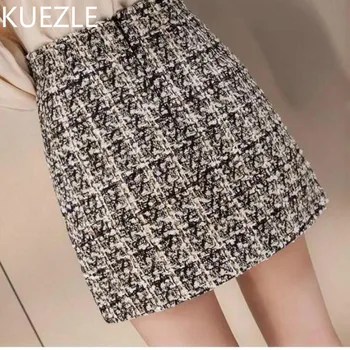 

elegant Plaid Tweed Skirt 2019 Autumn Winter Vintage Ladies High Waist A Line Mini Skirts Women Casual Short Skirt Sexy Spring