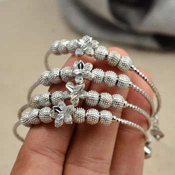 

4Pcs/lot Ethiopian Jewelry Flower Silver Color Arab Heart Dubai Bbay Bracelet&Bangles For Boy Girl Kids African Wedding Gift