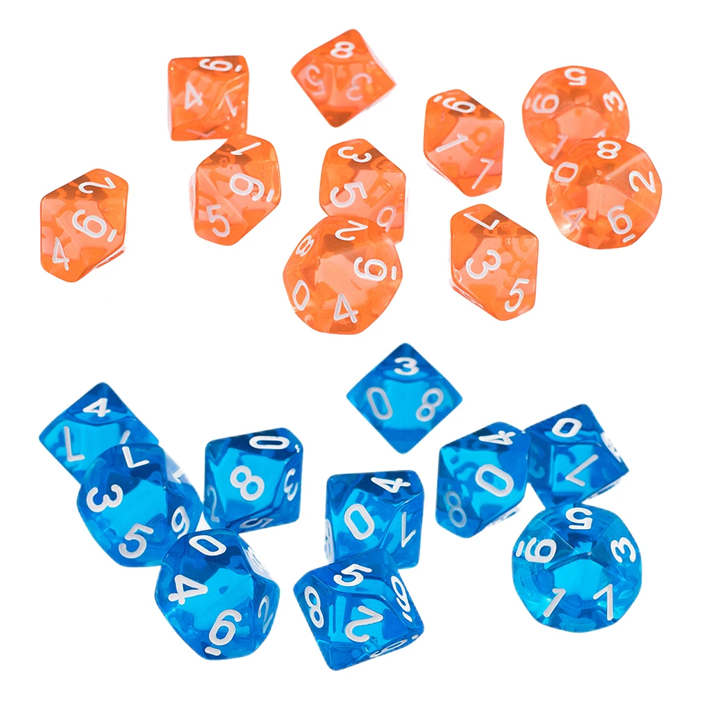 20pcs/Set Transparent 10-Sided Role Playing Game Dices Die Set