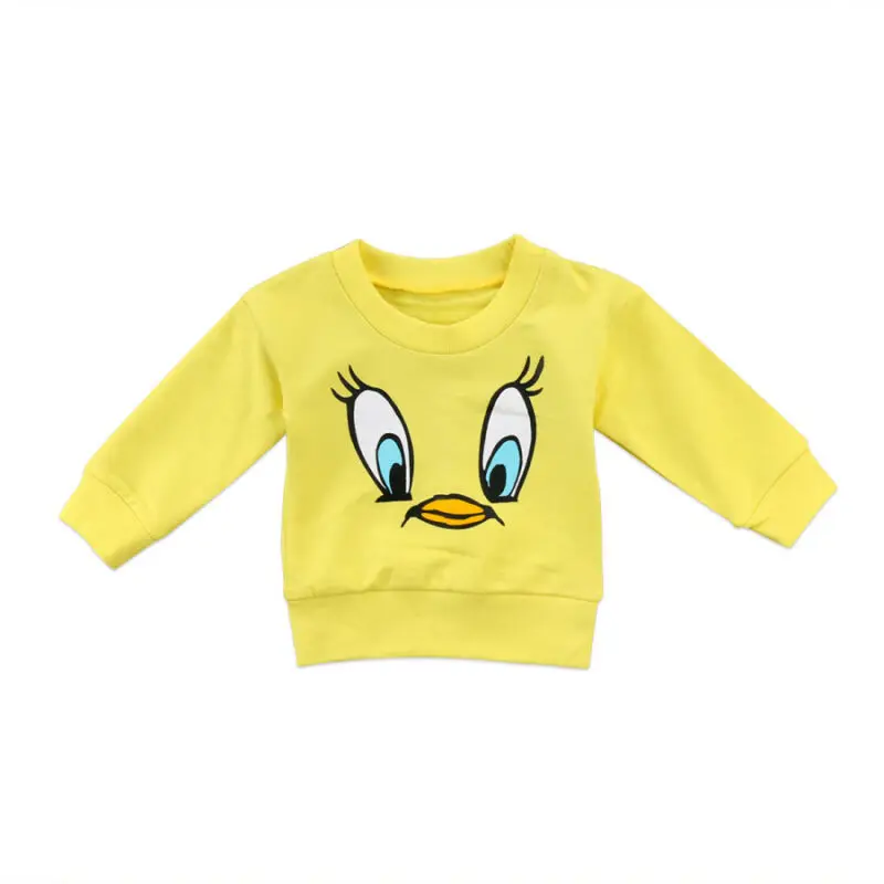 

Cute Cartoon Yellow Bird T-shirt Top Toddler Kids Baby Girls Boy Long Sleeve Autumn Big Eyes Lovely Warm Sweatshirt Sweater