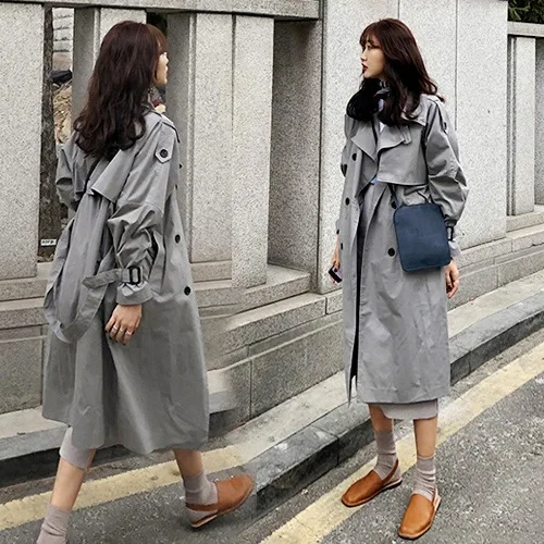 

2019 Autumn South Korea Trench Coat Women's Mid-length Loose-Fit over-the-Knee