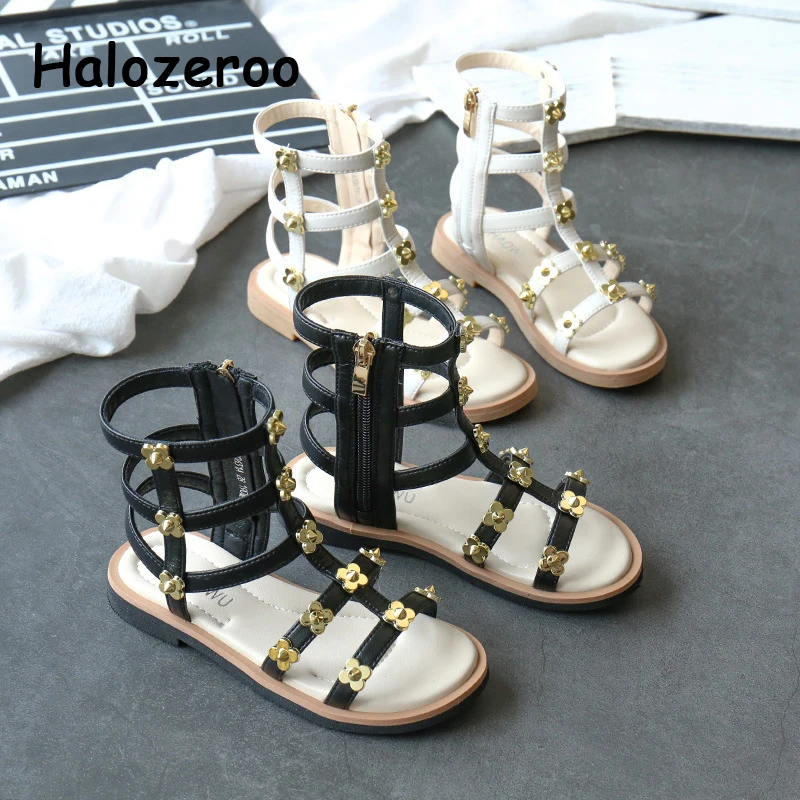 Summer Kids High Gladiator Sandals Children Black Princess Shoes Baby Girls Rivets Beach Flower Brand New 2020 | Детская одежда и