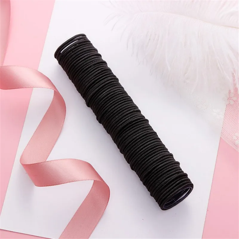 50Pcs/Set 3.0cm Black Elastic Hairbands for Girls Fashion Women Scrunchie Gum for Hair Accessories Elastic Hair Bands