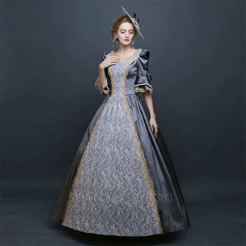 

2020 Woman Europe Palace Princess Dress Noble Medieval Renaissance Elegant Vintage Floral Lace Up Party Evening Vestido