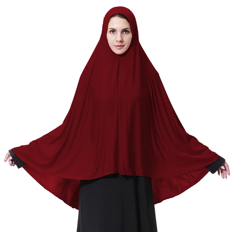 Funklouz мусульманский длинный хиджаб шифон Niqab Burqa тюрбан исламский петля шарф женский платок молитва одежда - Цвет: Burgundy