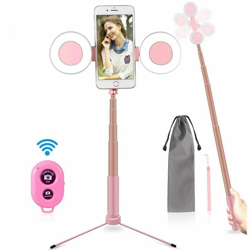 Color : Green 4 in 1 Selfie Ring Light 1.7m Extendable Selfie Stick Tripod Selfie LED Ring Light with Monopod Phone Mount for Smartphones