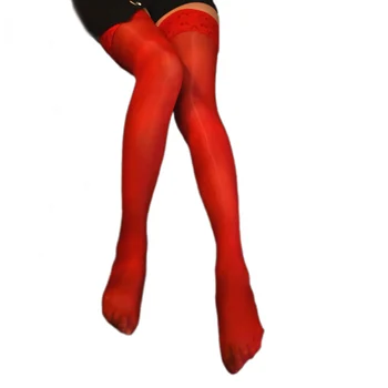 

8D Women Multi-color Stockings Oil Shiny Magical Sexy Lace Top Female Elastic Thigh High Stockings Non-slip Silicone Hosiery