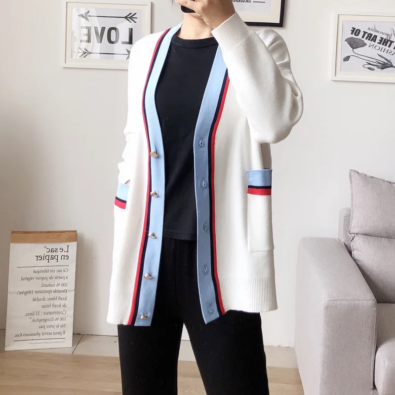 

Shuchan Sweater Korean Women Winter Clothes V-Neck High Street Pockets 2019 Fall New Items Women Cardigan long sleeve