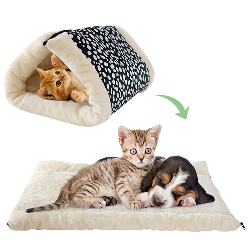 Foldable Warm Cat House Nest 2 in 1 Pet Tunnel Bed Mat Winter Cat Fleece Tunnel Tube Carpets