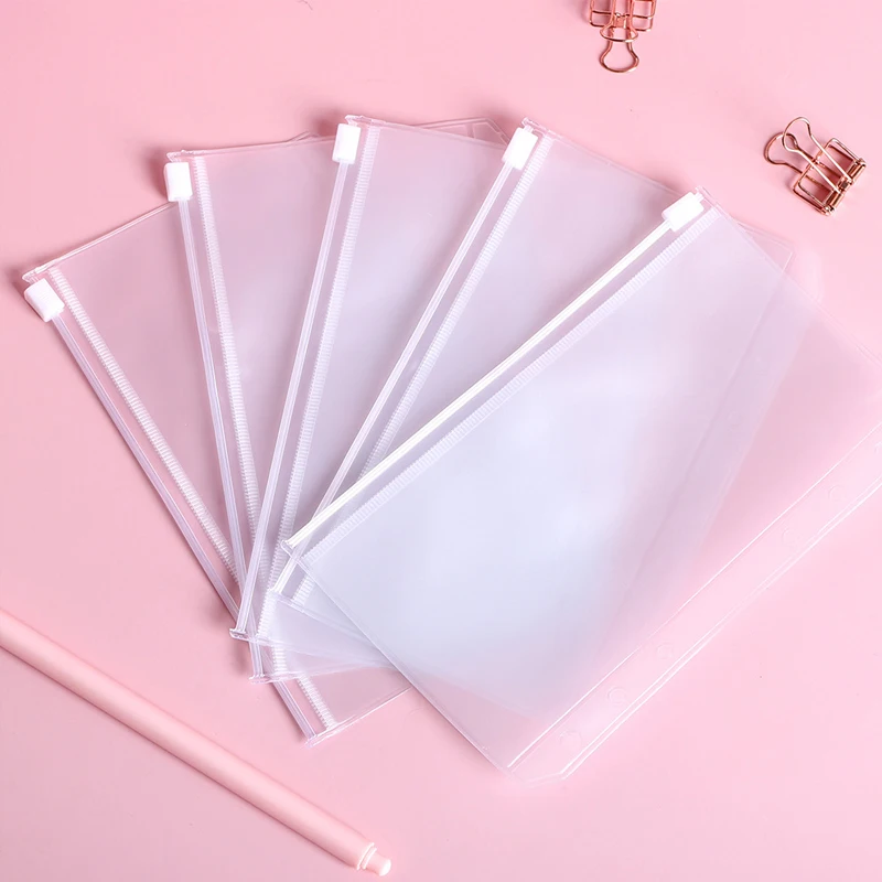 투명 파일 홀더 표준 투명 PVC 루즈 리프 파우치, 방수 예산봉투, 지퍼 바인더, 노트북 플래너, A6, 10 개
