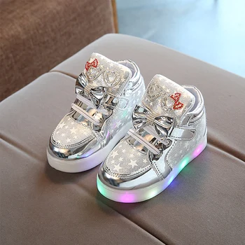 

Girls Casual Star Pattern Kids Baby Breathable Bowknot Wear Resistant Autumn Sport Shoes Fabala Anti-slip LED Light