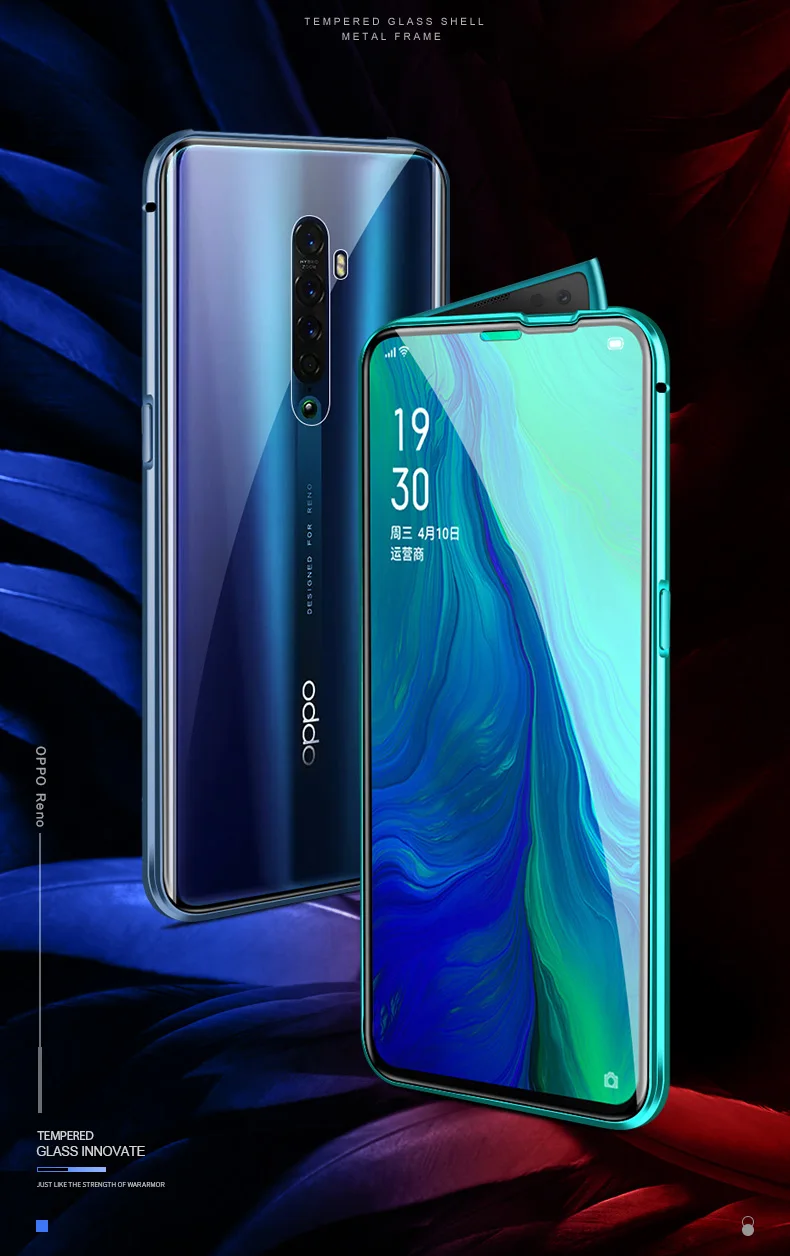 OPPO Reno2 Reno 2, защитный чехол из закаленного стекла с магнитными металлическими краями для Oppo Reno 10X Zoom, защитная пленка