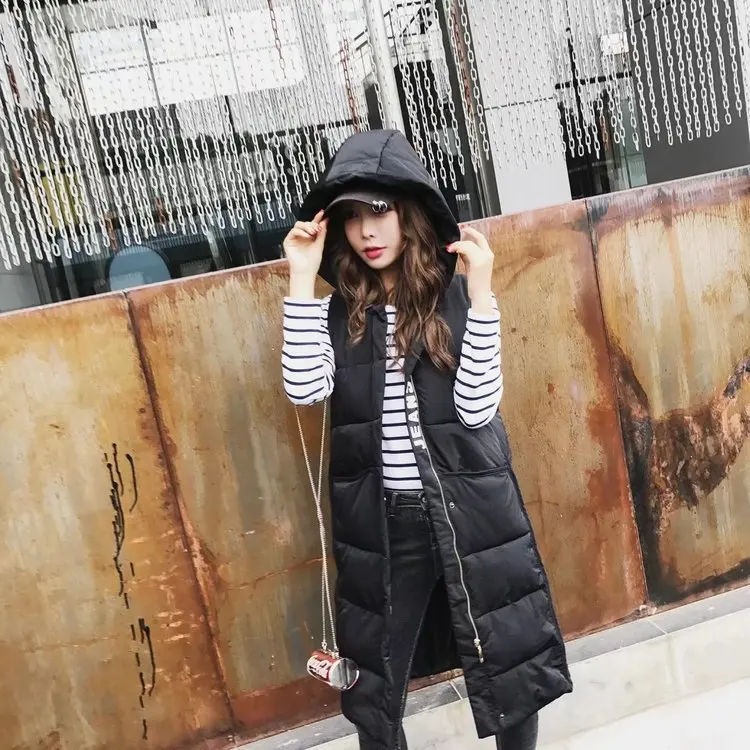 

Fall And Winter Clothes New Style Korean-style Loose-Fit Hooded Mid-length Waistcoat Cotton Overcoat Women's Sleeveless Bread Co