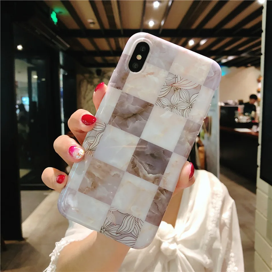 

For iPhone 7 Plus XR X XS Max Case Plaid Sketch Flower Marble Texture Phone Case For iPhone 8 Plus 6 6s Soft Silicone TPU Cover