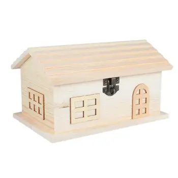 

Multifunctional Pine Storage Box House-shaped Wooden Box Creative Piggy Bank Desktop Jewelry Box(Wood Color)