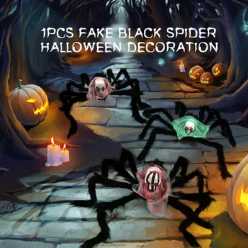

1pcs 50cm Fake Black Spider Halloween Decoration black Plush skull Horrible Big Kids Children Toy Trick Or Treat Party