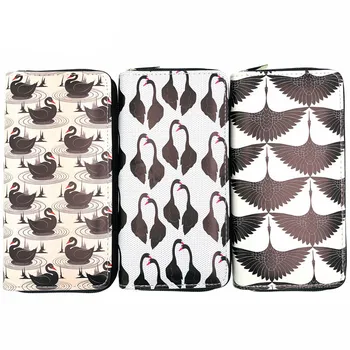 

KANDRA New Style PU Leather Wallet Women Clutch Purses Wild Swans and Wild Geese Pattern Wallets Card Holder Coin Purses Gift