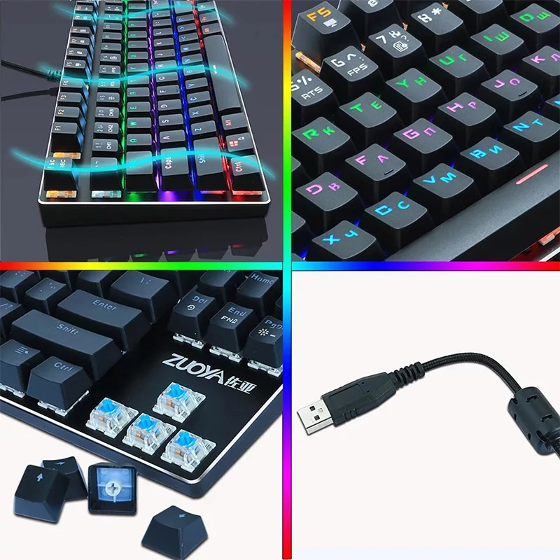Игровая механическая клавиатура черный синий красный переключатель 87Key RU/US Проводная клавиатура RGB/Mix с подсветкой светодиодный USB клавиатура для геймера ПК ноутбука