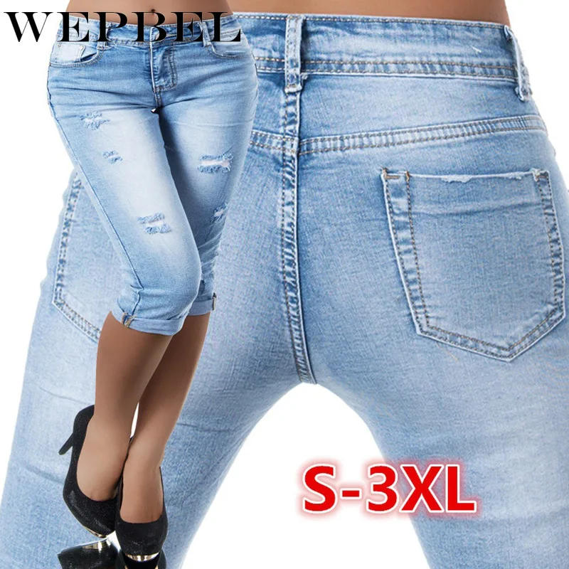 WEPBEL Women Fashion Ripped Jeans Women's Fashion Capri Jeans Pants 3/4 Ripped Jeans Street Broken Slim Denim Trousers WEPBEL Women Fashion Ripped Jeans Women's Fashion Capri Jeans Pants 3/4 Ripped Jeans Street Broken Slim Denim Trousers