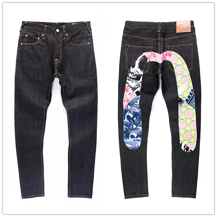 New Evisu Top Quality Fashion Casual Hip Hop Men's Jeans Printing Authentic Autumn Winter Men's Breathable Straight Pants - Цвет: Розовый