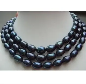 

Jewelry Free Shipping 8-10mm Genuine Freshwater cultured black baroque pearl necklace 50 inch
