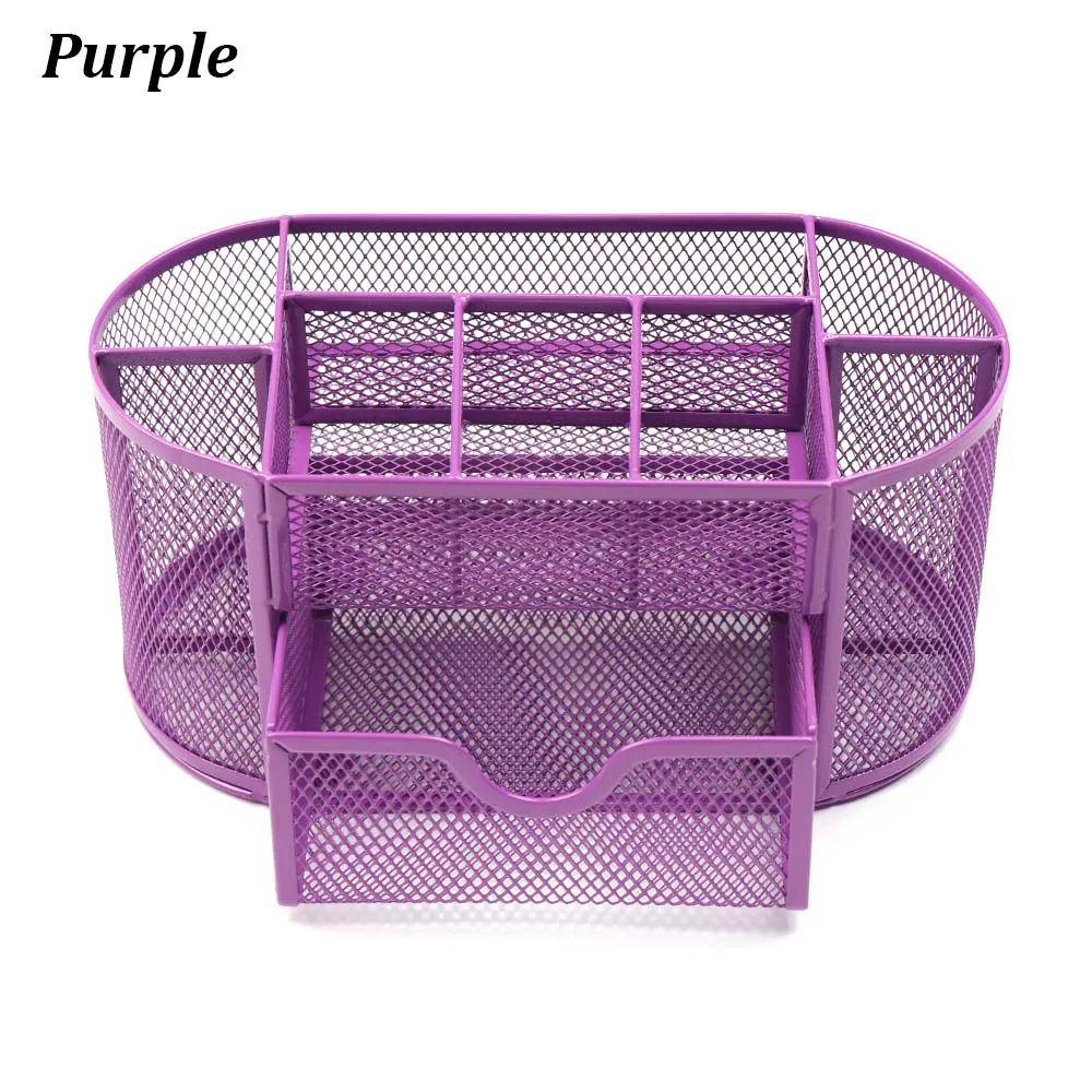 1 PC 9 in 1 Storage Multi-functional Desk Organizer Mesh Metal Pen Holder Stationery Container Box Stationery Storage Case - Цвет: Фиолетовый