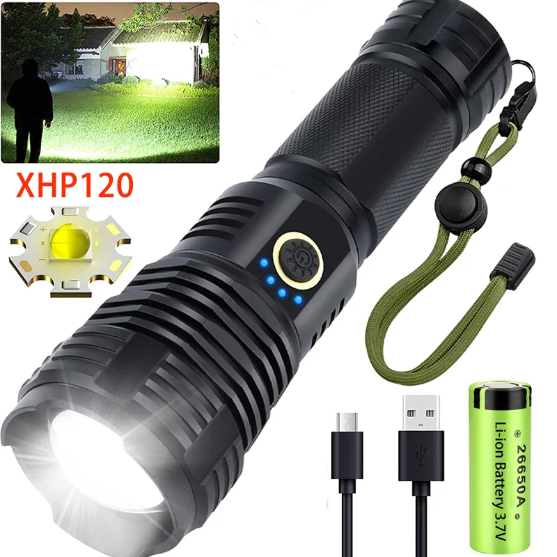Светодиодный фонарик XHP120 супер яркий тактический фонарь с фокусировкой