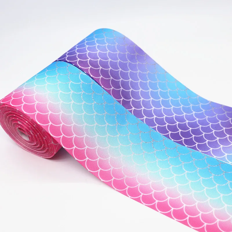 

10Yards 3" 75MM Fish Scale Printed Grosgrain Ribbon For Hair Bows DIY Crafts Handmade Accessories M19091703