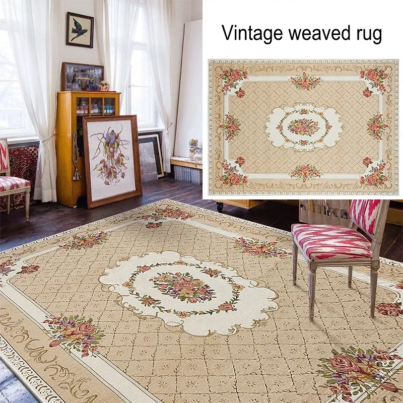 Большой размер цветочный пасторальный прикроватный коврик, европейский стиль Прямоугольник Коврик, классический Декор для дома ковер