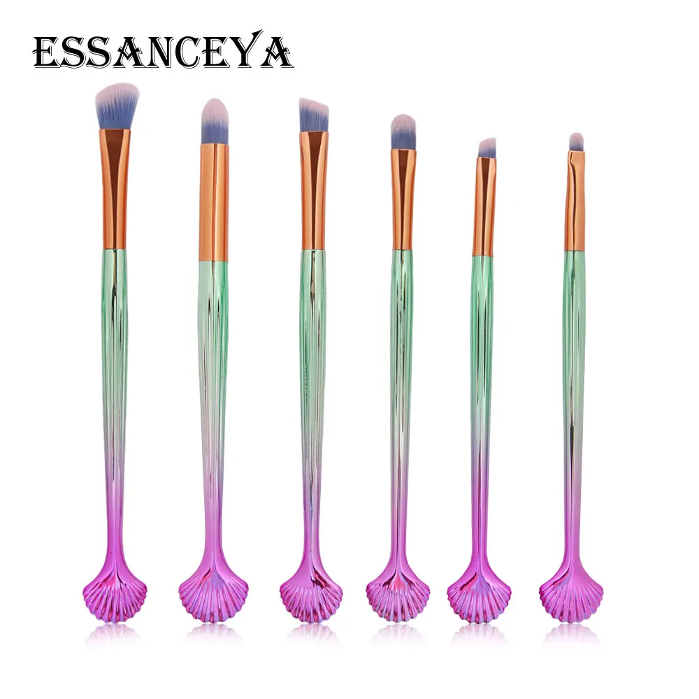 6PCS ESSANCEYA Русалка профессиональная оболочка кисти для макияжа основа для макияжа веер косметическая пудра многофункциональные тени для век Инструменты для бровей - Handle Color: 6PCS
